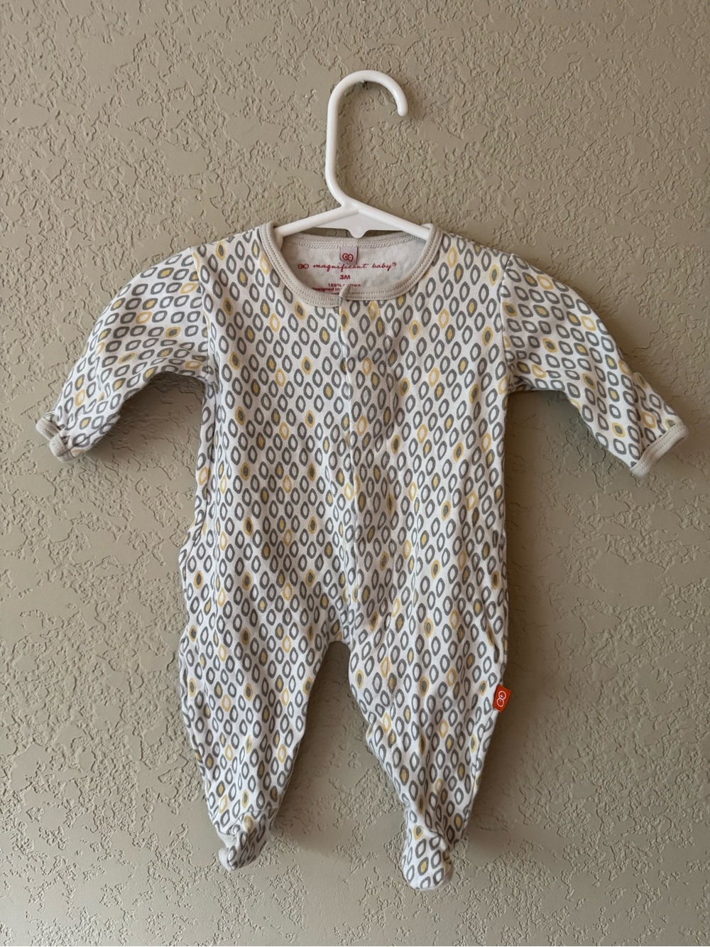 Magnificent Baby Yellow and Gray Magnetic Footsie | 3M